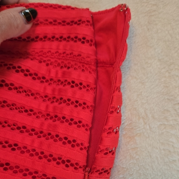 Express Bright Red Mini A-Line Skirt Pleated Mesh W/ Lining Dior Twinsie Sz 00 - Picture 7 of 11